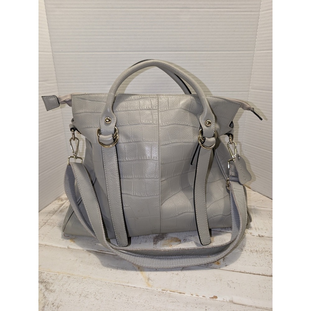 Kattee Crocodile Embossed Cowhide Leather Soft Gray Tote w/Gold Tone Hardware